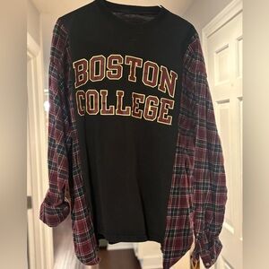 Boston College BC Upcycled Black and Red Plaid Shirt with BC Eagle emblem